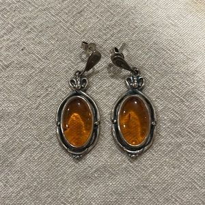 Art Nouveau silver and amber post earrings